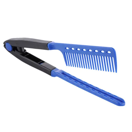 Miniatura 2 de Bricolaje Salón Cepillo Peines Peluquería Estilizador de pelo Plancha de pelo en forma de V peine recto (azul)