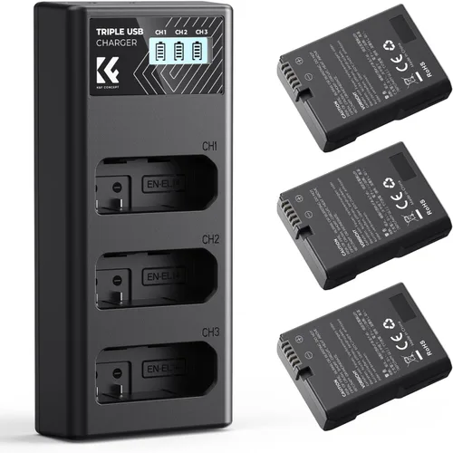 K&F CONCEPT Paquete de 3 baterías EN-EL14 EN-EL14a y cargador LCD actualizado compatible con Nikon D5300 D5600 D5100 D5200 D5500 D3100 D3200 D3300