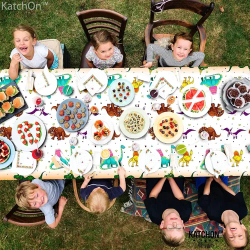 Miniatura 9 de KatchOn, Mantel de dinosaurio extra grande para cumpleaños, 108 x 54 pulgadas, paquete de 2 manteles de dinosaurio para fiesta de cumpleaños, mantel