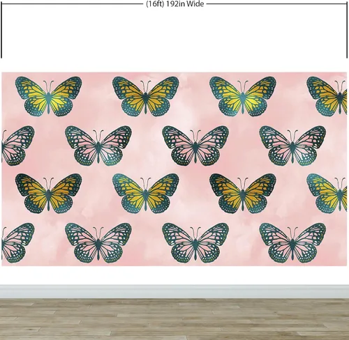 Miniatura 3 de Mural de pared con patrón de mariposa grande sobre fondo rosa. Dormitorio, guardería, decoración del hogar. Papel tapiz autoadhesivo #6441