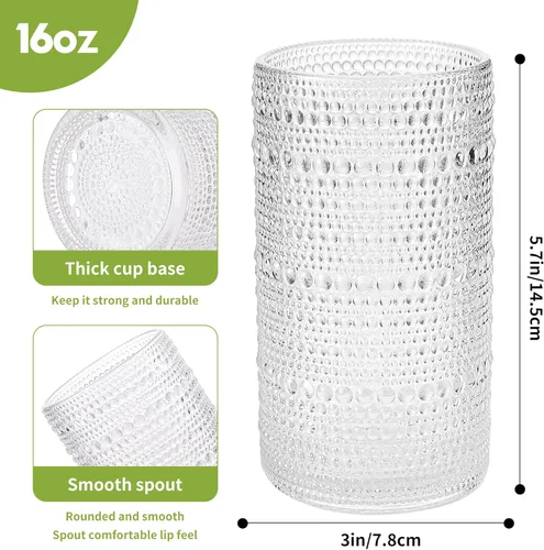 Miniatura 2 de Juego de 6 vasos de vidrio vintage grandes con nudos de 16 onzas / 473.18 ml, vasos transparentes de alta copa, vasos de agua de cocina, para Juego