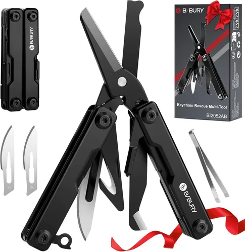 Miniatura 13 de BIBURY Mini Llavero Multiherramienta Tijeras BI2061R, 9 en 1 Multiherramienta EDC Tijeras con Destornillador, Abrebotellas, Cuchillo de Bolsillo