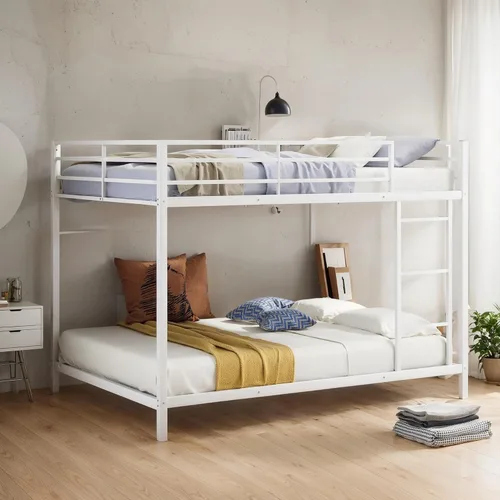 Miniatura 8 de DlandHome Litera de metal matrimonial sobre tamaño matrimonial con escalera, marco de litera de perfil bajo para niños y adultos, litera de acero