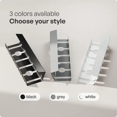 Miniatura 6 de PAMO Organizador de cables debajo del escritorio para un fácil montaje debajo de la mesa I Juego de 2 – con 10 bridas para cables I Organizador