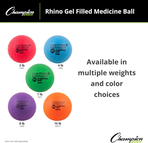 Miniatura 6 de Champion Sports Rhino Gel Filled Medicine Ball – Durable, Soft Grip Weighted Ball for Strength, Cardio, & Rebounder Training – Multiple Weights for