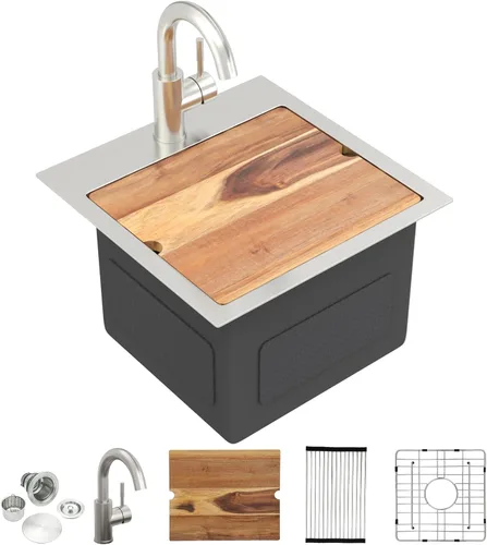 Miniatura 14 de 13"x15" Fregadero de barra de montaje en encimera para preparación – Negro metalizado NANO-PVD, acero inoxidable 304 calibre 16, tazón individual