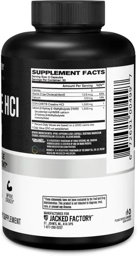 Miniatura 9 de Jacked Factory Cápsulas de creatina HCL + HMB - Fórmula sinérgica CON-CRET, myHMB y vitamina D para mejorar el crecimiento, la fuerza y la reducción