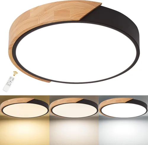 Miniatura 16 de Lámpara de techo LED moderna, 2 paquetes de luces de techo de montaje empotrado de madera, luces de cocina LED y accesorios de iluminación