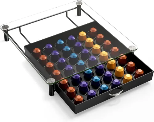 DecoBros Nespresso OriginalLine gavetero con soporte para cápsulas de vidrio templado Vidrio templado - OriginalLine Only