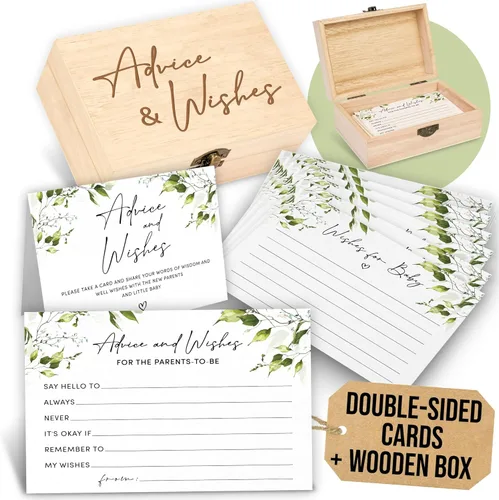 Miniatura 10 de Woodamore Tarjetas azules de consejos y deseos para decoración de baby shower, 50 tarjetas de consejos para baby shower para padres futuros, deseos