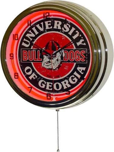 Miniatura 2 de University of Georgia Logo Sign Reloj de pared iluminado neón cromado rojo
