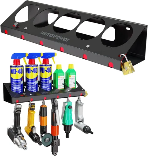 Miniatura 8 de UNITEDPOWER Combo de portaherramientas neumático/estante de aerosol, soporte para botellas de aerosol montado en la pared, organizador