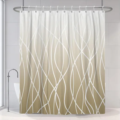 Miniatura 63 de Cortina de ducha pequeña a rayas gris claro degradado para baño, 36 x 72 pulgadas, juego de cortina de ducha geométrica para cabina de RV