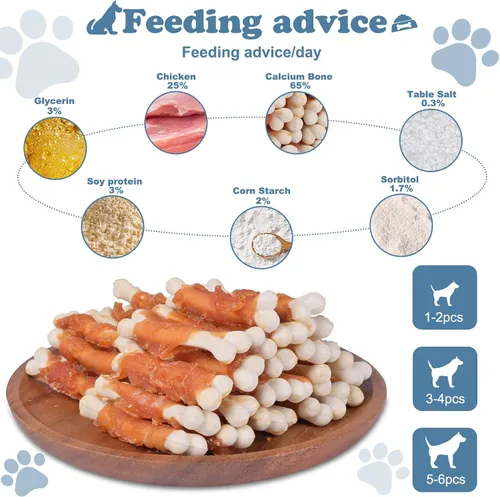 Miniatura 4 de Perro Mastica Cachorro Aperitivos De Entrenamiento De Pollo Envuelto Hueso De Calcio Sin Cuero Crudo Golosinas Para Perros 0.5lb/227g