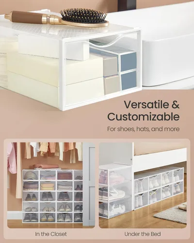 Miniatura 6 de SONGMICS Cajas de zapatos, organizador de almacenamiento de zapatos para armario, caja apilable de plástico para tenis, paquete de 12, transparente