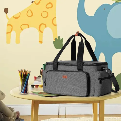 Miniatura 8 de LUXJA Bolsa de manualidades de gran capacidad con correa para el hombro, bolsa de manualidades para arte, álbumes de recortes o suministros de Negro