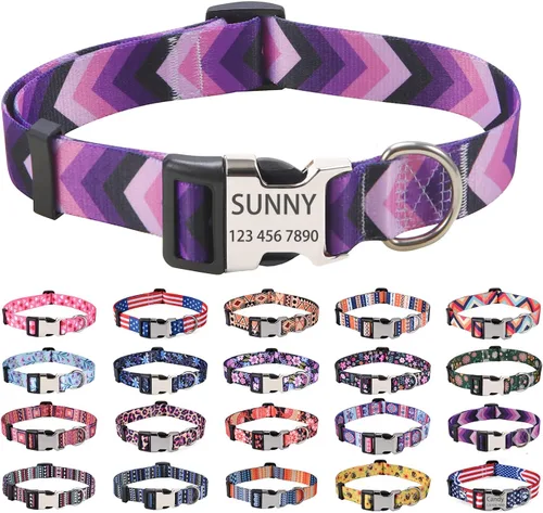 Miniatura 18 de Collares de perro personalizados Mihqy, collar de perro personalizado con nombre y número de teléfono, múltiples patrones y 4 tamaños, collar