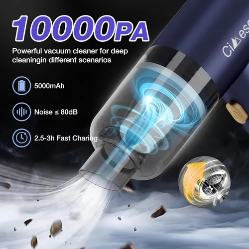 Miniatura 2 de Aspiradora portátil 4 en 1 para automóvil, 12000 Pa, mini aspiradora de mano inalámbrica recargable de 120 W, aspiradora de alta potencia y plumero