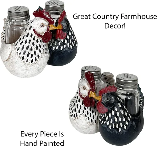 Miniatura 3 de Urbalabs Country Chicken Double Chickens Salero y Pimentero Caddy Country Farmhouse Mesa de comedor de cocina Decoración de mostrador de cocina