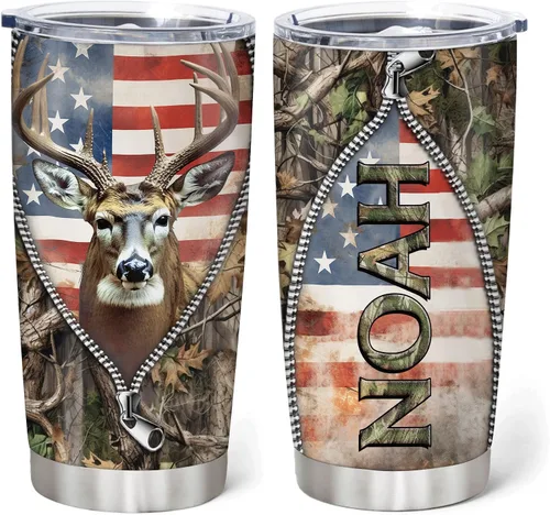 Miniatura 9 de Hyturtle Regalos de Caza Personalizados Para Hombres - Vaso Térmico de Caza de Ciervos con Camuflaje de 20 Oz para Café de Viaje de Acero Inoxidable