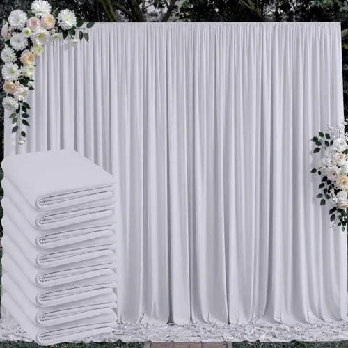Miniatura 118 de Cortinas de telón de fondo blanco de 30 pies x 8 pies para fiestas de boda, 6 paneles de 5 pies x 8 pies, cortinas de fotografía de poliéster sin