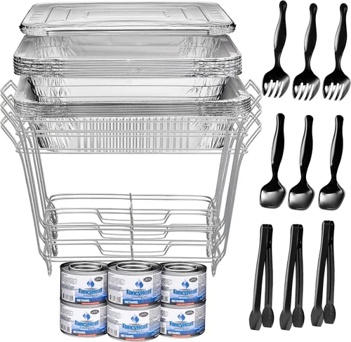 Miniatura 2 de Juego de Bandejas Calentadoras Desechables para Bufé, Calentadores de Alimentos para Fiestas, Conjunto Completo de 39 Piezas de Bandejas