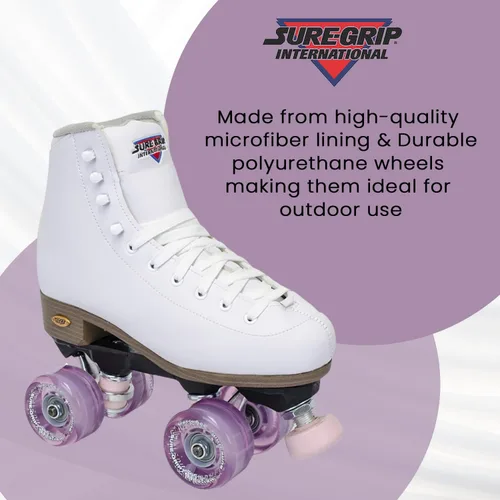 Miniatura 3 de Sure-Grip Fame White - Patines unisex para exteriores con ruedas de movimiento rosa, bota vegana con forro de microfibra, placas de nailon