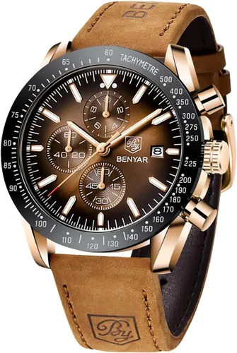 Miniatura 12 de BY BENYAR - Reloj para hombre, cronógrafo analógico de cuarzo, impermeable, luminoso, de diseñador, relojes de pulsera para hombre, para negocios