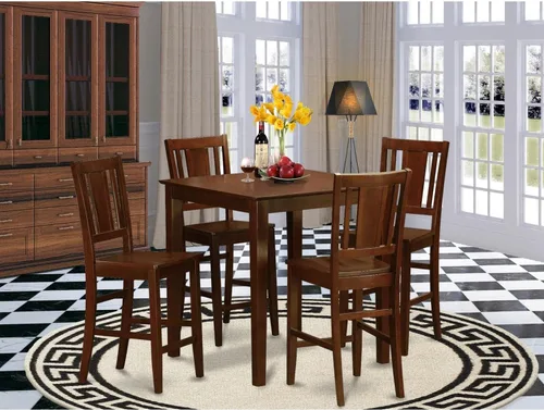 Miniatura 6 de East West Furniture VNBU5-MAH-W - Juego de mesa de comedor de 5 piezas de altura de mostrador, incluye una mesa de cocina cuadrada y 4 sillas