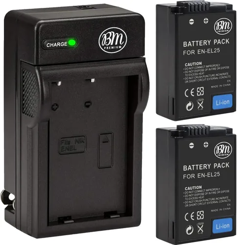 BM Premium Paquete de 2 baterías EN-EL25 de alta capacidad y cargador de batería para cámaras digitales Nikon Z30, Z50, Z 50, Z50 II, Z fc