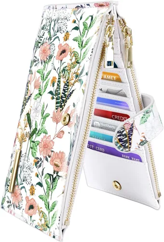 Miniatura 30 de Billetera de mujer con bloqueo RFID de gran capacidad, organizador multitarjetas, billetera plegable para mujer con bolsillo con cremallera