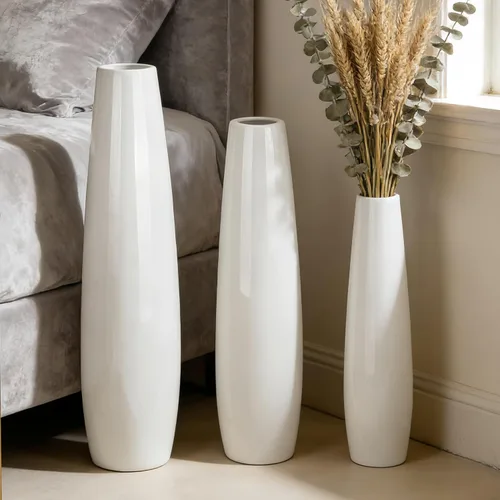 Miniatura 8 de Jarrón de cerámica blanca de 17.7 pulgadas de alto, soporte para flores, jarrones grandes decorativos para centros de mesa, estantes, decoración