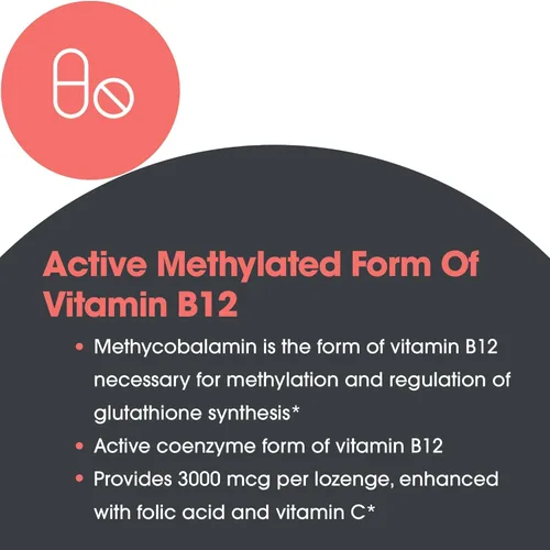 Miniatura 5 de Allergy Research Group ARG B12 Metilcobalamina 3000 mcg con folato - Pastillas de vitamina B12 - Salud nerviosa y apoyo energético - Vegetariano e