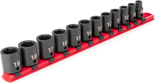 Miniatura 15 de TEKTON Juego de dados de impacto de 6 puntos profundos de 3/8 pulgadas con riel, 19 piezas (0.236-0.945 in) SID91107