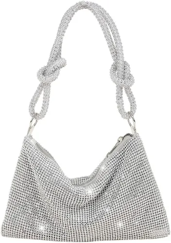 Monederos con diamantes de imitación para mujer, elegante bolso de noche brillante, bolso de mano plateado brillante para fiesta