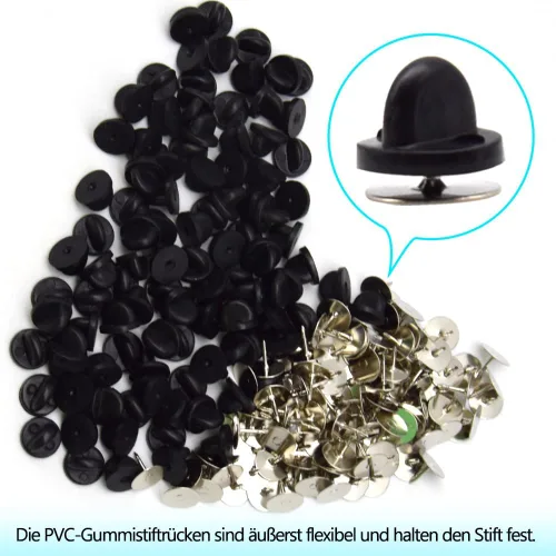 Miniatura 3 de Juego de 200 unidades/100 pines de goma de 0.394 pulgadas con pines de metal en blanco, tapa para pines de solapa, broches, corbatas, sombreros