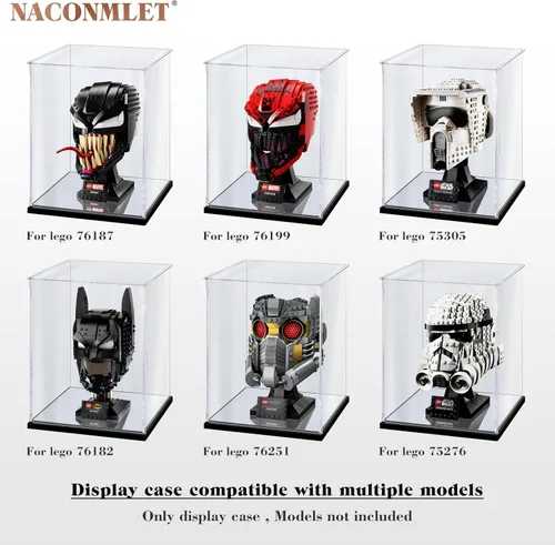 Miniatura 2 de Vitrina de acrílico transparente premium con iluminación LED – Escaparate a prueba de polvo con protección UV para máscara Lego Venom 76187, cascos