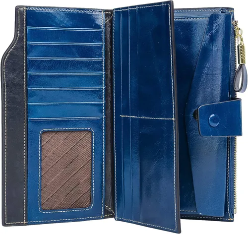 Miniatura 6 de YALUXE Cartera de piel auténtica para mujer, con bloqueo RFID, tarjetero múltiple con bolsillo para teléfono celular