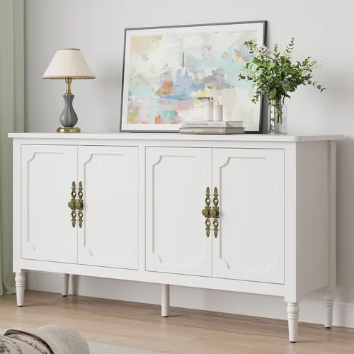 Miniatura 16 de FansaFurn Aparador con 4 Puertas, Mesa Consola de Mediados de Siglo con Estantes Ajustables, Gabinete Decorativo para Entrada, Sala de Estar, Gris