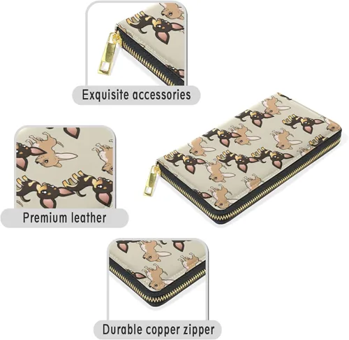 Miniatura 3 de Cartera larga para mujer, monedero con cremallera, cartera de cuero, Lindo cachorro chihuahua, Cartera con cremallera
