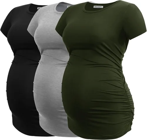 Miniatura 44 de Smallshow - Camiseta de maternidad para mujer, diseño de lados fruncidos, tipo túnica, prendas para el embarazo