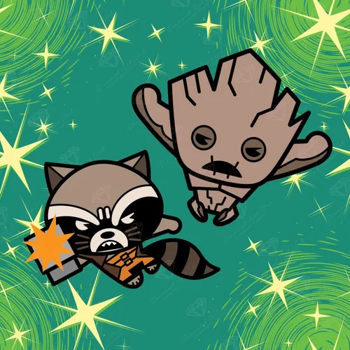 DIAMOND ART CLUB Rocket & Groot Guardianes de la Galaxia Kit de pintura de diamantes, manualidades divertidas para adultos, lienzo de arte redondo