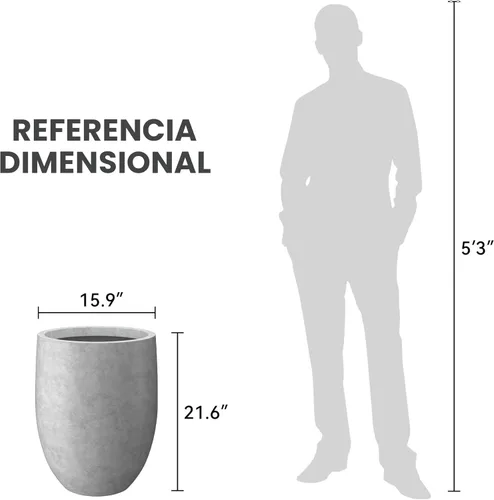 Miniatura 8 de Kante Maceta alta de hormigón natural de 21.7 pulgadas de alto, maceta decorativa grande para interiores y exteriores con orificio de drenaje