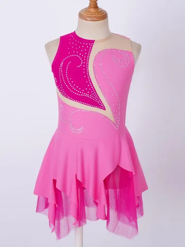 Miniatura 3 de YiZYiF Vestido de patinaje sobre hielo sin mangas con diamantes de imitación para niñas y niñas, vestido de baile de patinaje sobre ruedas, disfraz