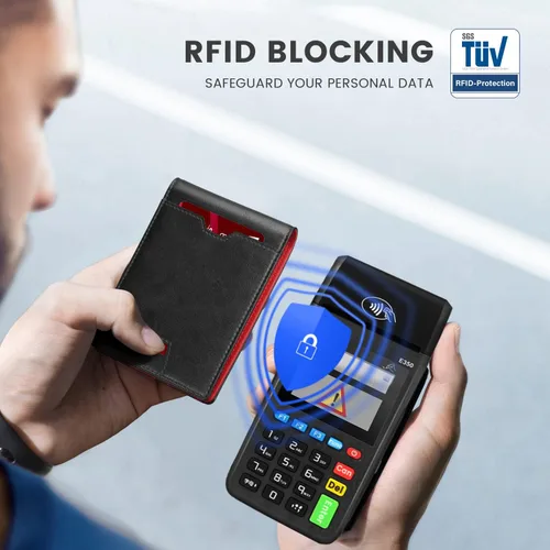 Miniatura 59 de Zitahli Billetera para hombre, de piel fina, con bloqueo RFID, minimalista, plegable, tarjetero con caja de regalo