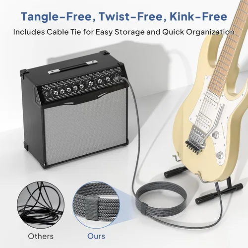 Miniatura 5 de Elebase - Cable macho recto de interconexión TRS de 1/4 de pulgada, de 0.25 pulgadas, guitarra eléctrica, bajo, teclado, mezclador, amplificador