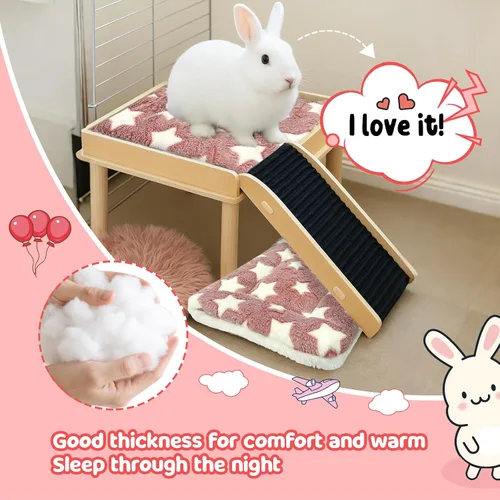 Miniatura 5 de Paquete de 2 camas para conejos - 10 x 13 pulgadas Almohadillas para orina de conejo - Ropa de cama lavable y espesor mejorado (Rosa, M)