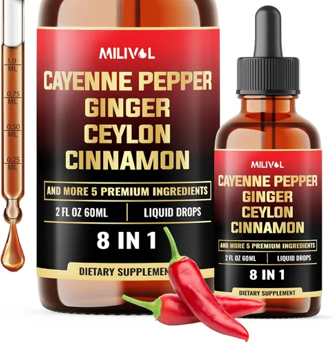 Miniatura 10 de Gotas líquidas de pimienta de cayena 11 en 1 con bayas de espino, vitamina D3, K2, berberina, melón amargo, cúrcuma y más - para apoyo cardíaco e