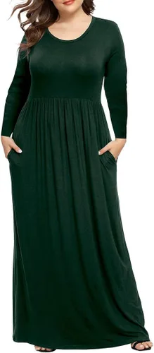 LONGYUAN - Vestido largo de manga larga para mujer, de talla extragrande (XL-6XL), estilo casual, suave, con bolsillos