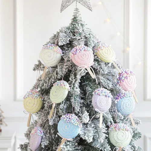 Adornos de piruleta de Navidad 6 piezas, juego de adornos para árbol de Navidad de color pastel, adornos de caramelo para colgar en el árbol de